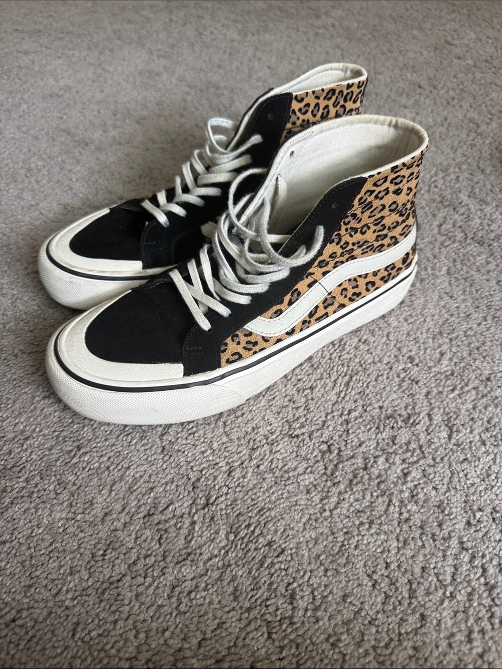 Vans Leopard Print High-Top Sneakers - Black/Tan